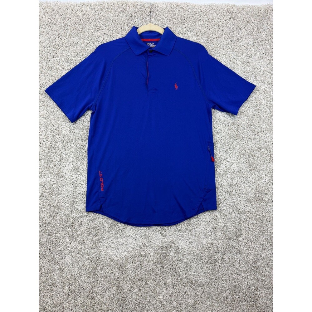 Polo Ralph Lauren Mens S Blue Performance Polo 67 Golf Shirt Zip Pocket Red Logo